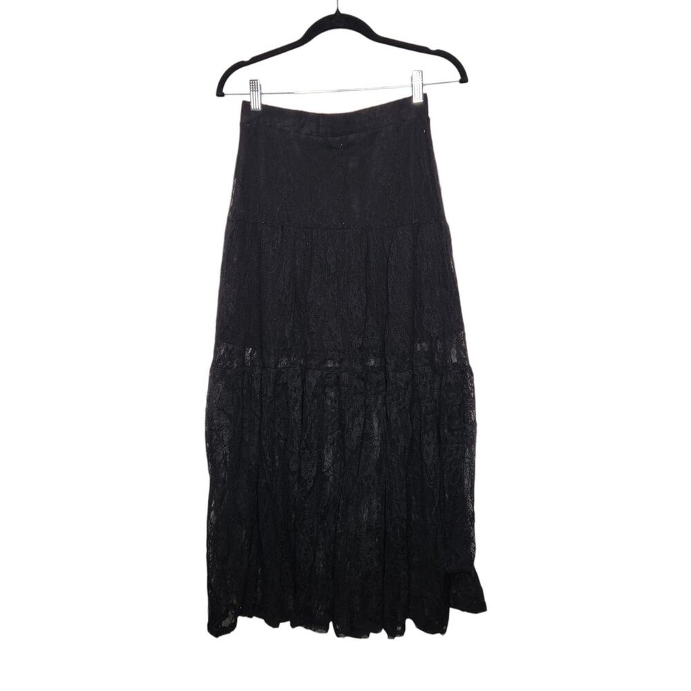 Y2k Kiva Maxi Black Lace Skirt Sheer Goth Emo Punk Fairy Whimsy Medium - Picture 2 of 7
